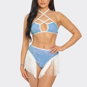 NEW NET Blue Sequin Fringe Festival Set, Cowgirl Costume Set, Western Fringe Set